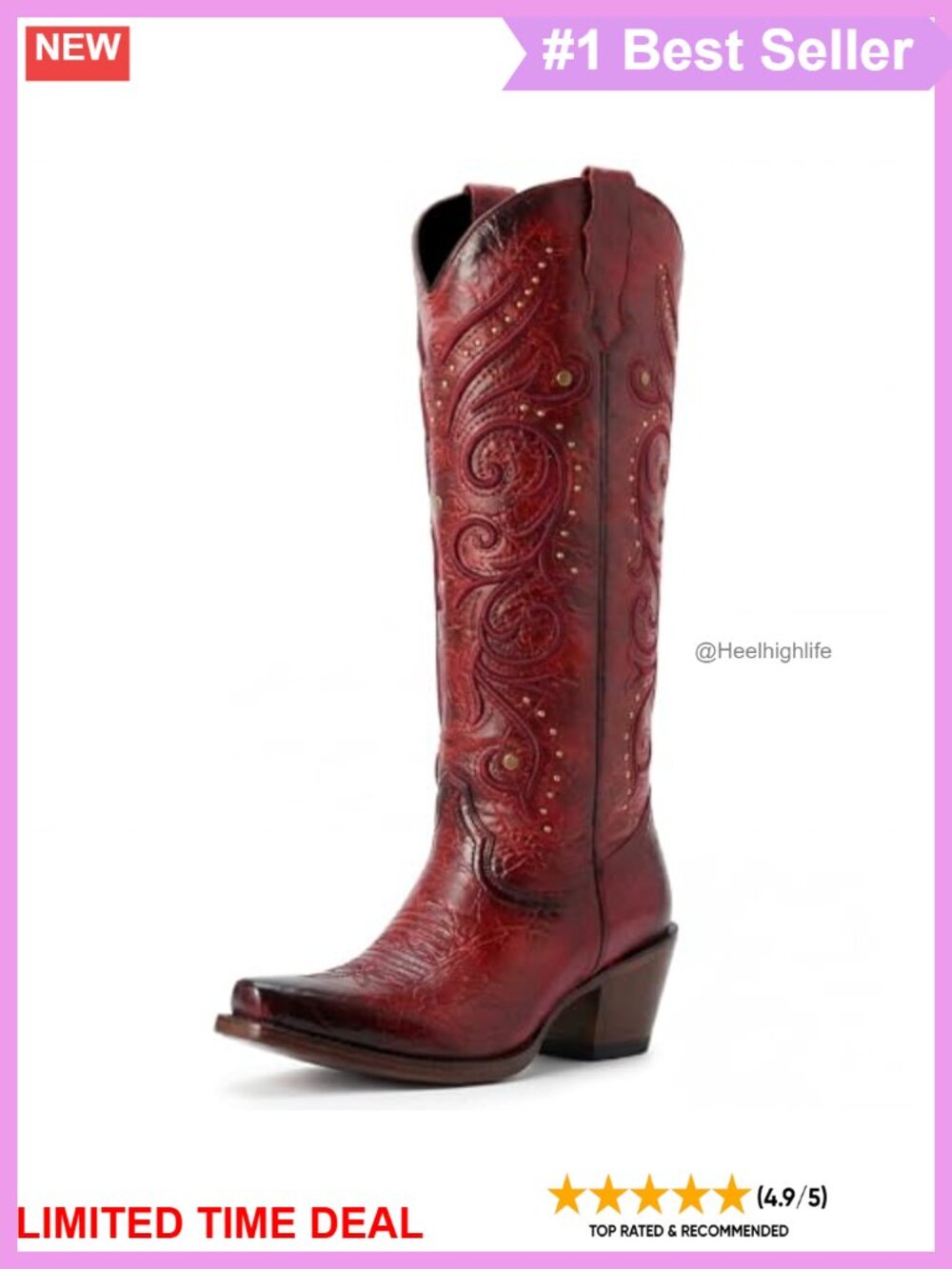 Knee High Cowboy Boots Embroidered Pointed Toe Side Zipper Chunky Heel Western